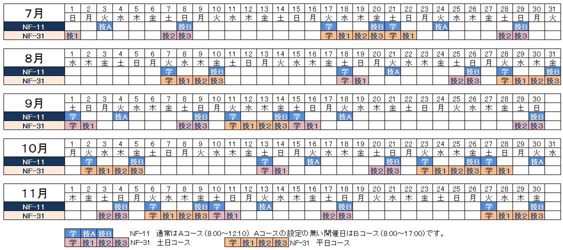 フォークリフト講習予定表