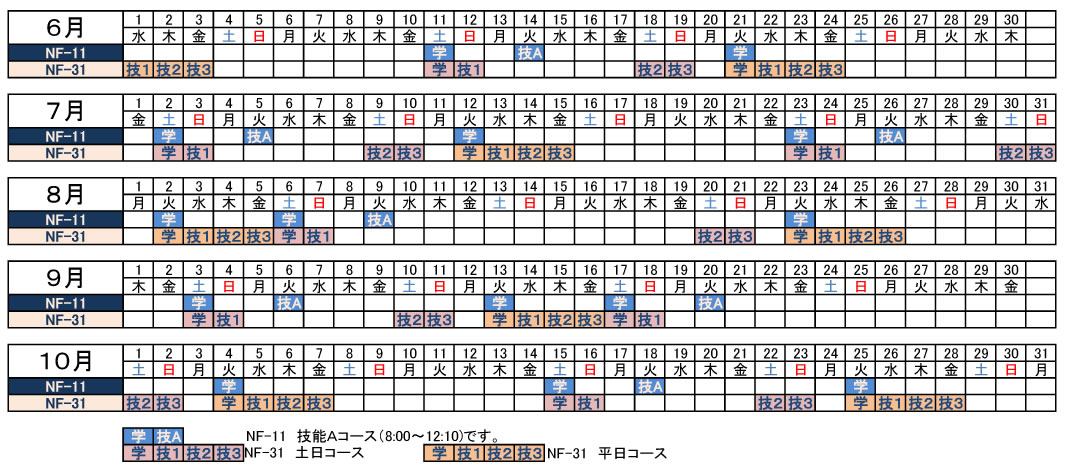 フォークリフト講習予定表