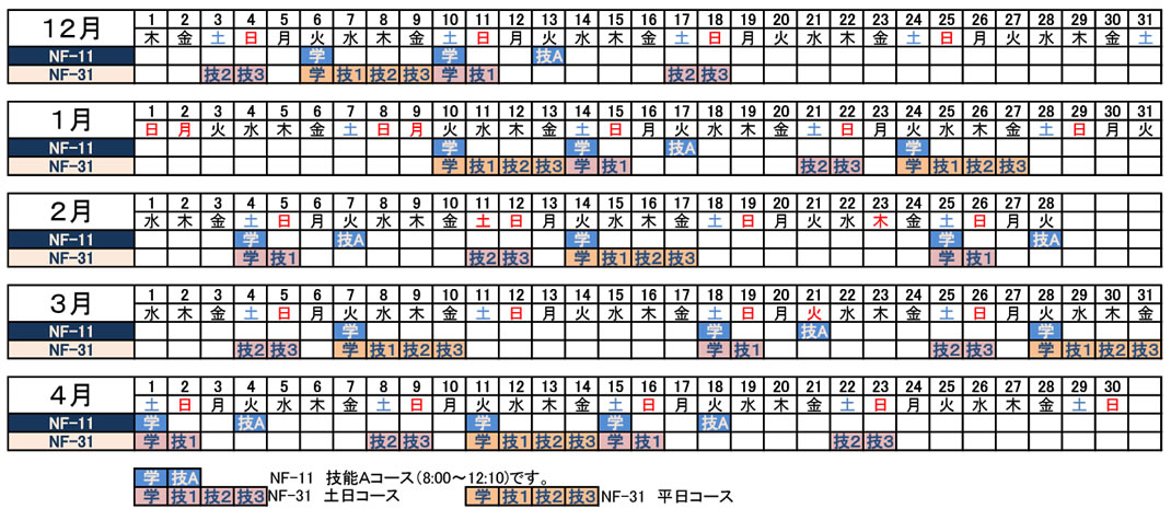 フォークリフト講習予定表