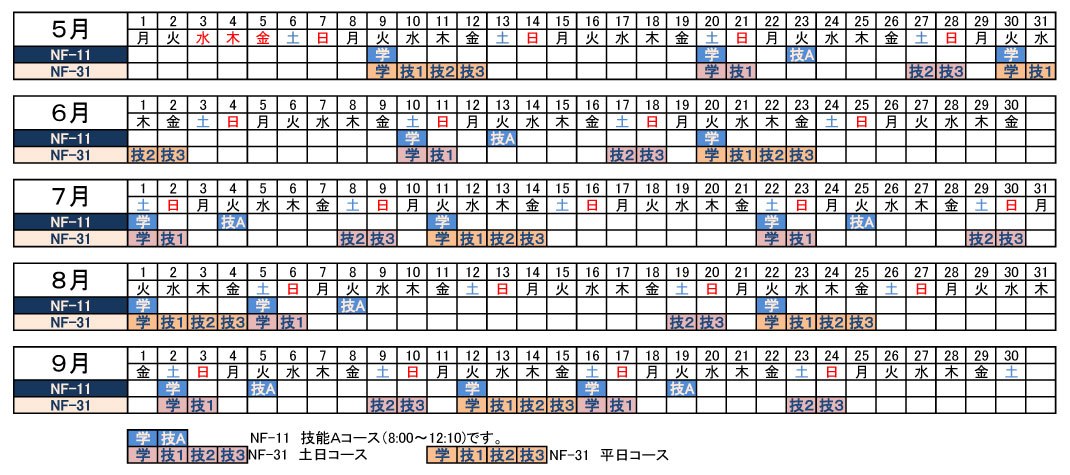 フォークリフト講習予定表